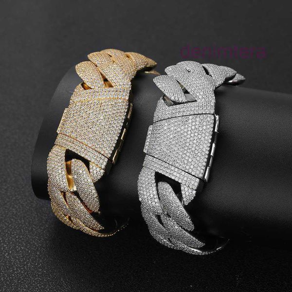 Braccialetti tennis Hip Hop 5a da 22 mm con zirconi cubici Bracciale placcato oro reale 18k Gioielli da uomo a maglia cubana