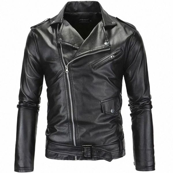 tpjb Jaqueta PU masculina nova preta e branca apertada Casual Diagal Zipper Jaqueta de motocicleta Jaqueta de couro masculina para homens 935a #