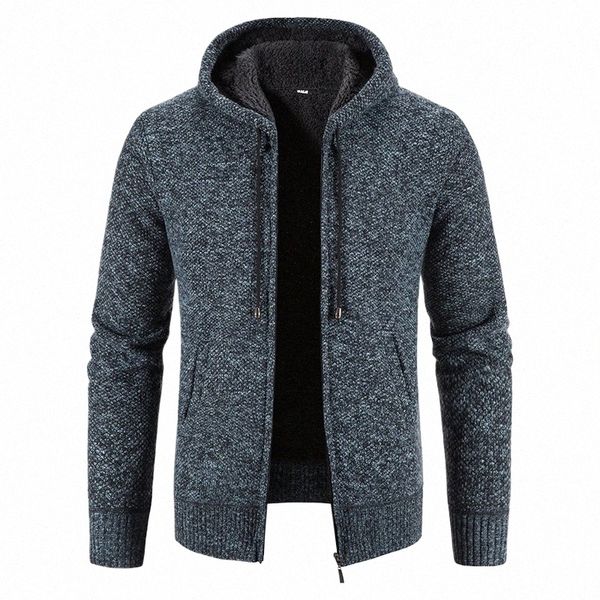 Cardigan in lana da uomo nuovo maglione freddo camicetta autunno inverno giacca in pile cappotto in maglia abbigliamento americano golf cerniera giacca con cappuccio W6Ra #