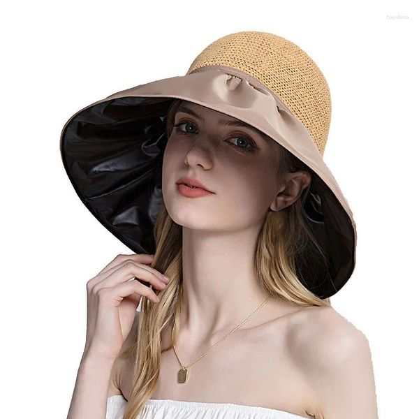 Шляпы с широкими полями, летняя длинная соломенная шляпа для женщин, анти-УФ-солнце, модная пляжная кепка с бантом, женская панама для путешествий на открытом воздухе