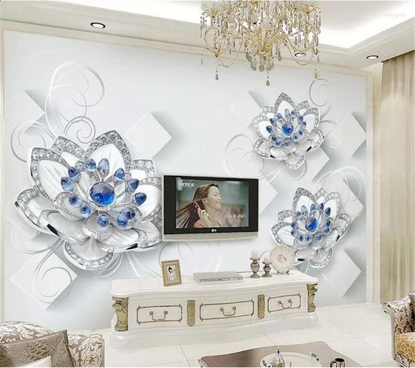 Sfondi Wellyu Papel De Parede Para Quarto Carta da parati personalizzata Bellissimi gioielli europei di lusso Fiore 3d Stereo TV Sfondo muro