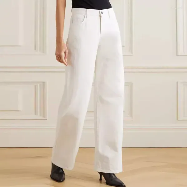 Damen-Jeans 2024, hohe Taille, weites Bein, gerade, vielseitige, lange, klassische, lässige weiße Hose für Damen