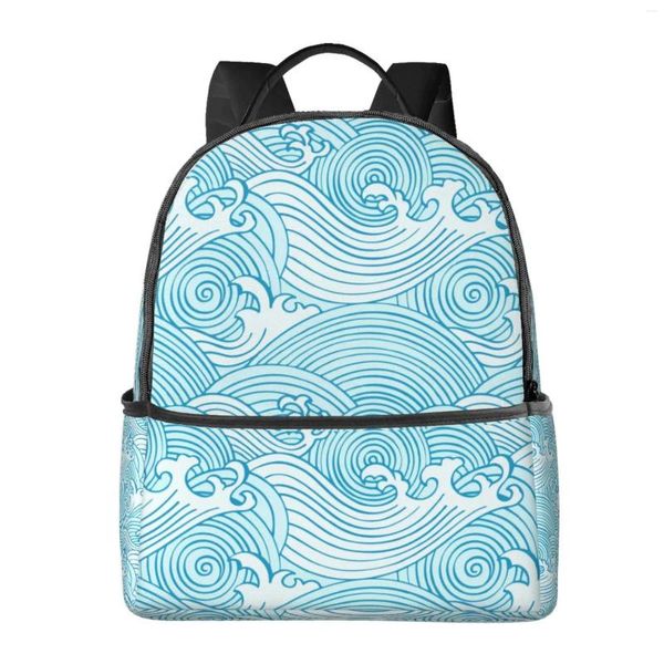 Rucksack Sea Wave, große Kapazität, Schule, Notebook, modisch, wasserdicht, verstellbar, für Reisen, Sport