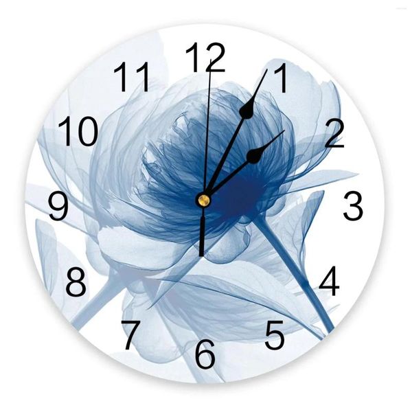 Orologi da parete Orologio con pittura a fiori blu Design moderno Camera da letto silenziosa Decorazione del soggiorno Appeso rotondo