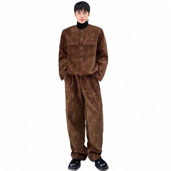 iefb stile cinese uomo lana vestito a due pezzi giacca corta pantaloni dritti New Fi addensato set maschile stampa 2023 9C4003 e4hj #