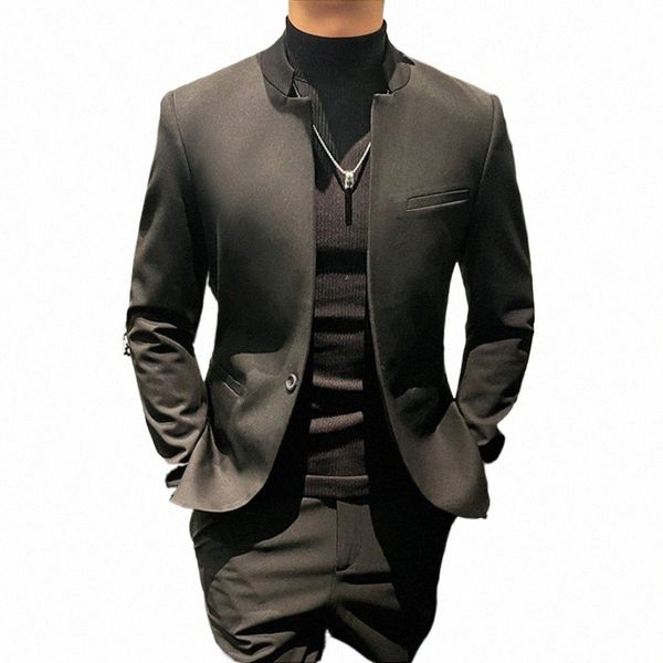 Abito tunica cinese da uomo Busin Giacche da abito di alta qualità / Uomo Slim Fit Fi Stand Collar Tuxedo / Uomo Blazer in tinta unita 5XL m4cd #