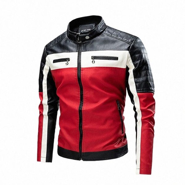 2024 Männer Herbstjacke Bomber Biker Reißverschluss Motorrad Faux Pelzmantel Männlich Fleece Pilot Vintage Schwarz Rot Braun PU Lederjacke S9QT #