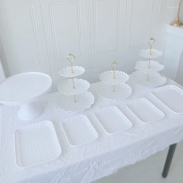 Dekorative Figuren, mehrschichtiger Dessertständer, Obst- und Eiertörtchen, Präsentationsregal, Kuchen-Dim-Sum-Tablett, Layout-Requisiten, 9-teiliges Set für Hochzeit