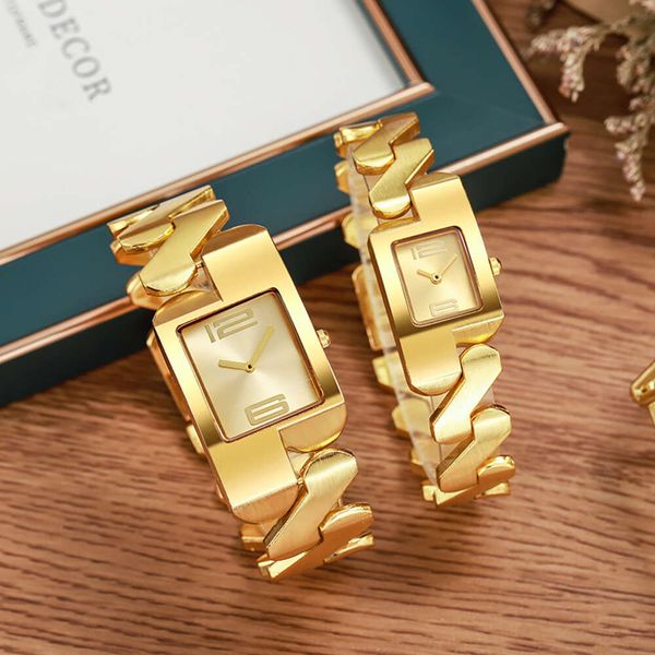 Quarzo di Liu's Square Coppia con lussuoso e oro oro medio -medio orologio in oro