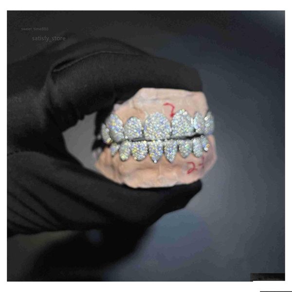 Collane a pendente griglie dentali personalizzate ghiacciate sterling sier gioielli in oro reale a zigzag impostazione vvs diamanti moissanite denti gr d otdlj