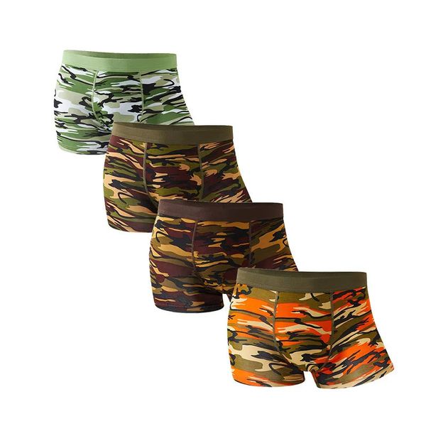4pcsmens boxers camuflagem calcinha militar homem sexy boxer macio shorts roupa interior masculino exército verde cuecas para homem mais tamanho 240320