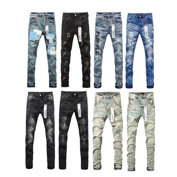 USA Casual Mens Jean Biker Брюки высококачественные фиолетовые прямые дизайнерские дизайнер