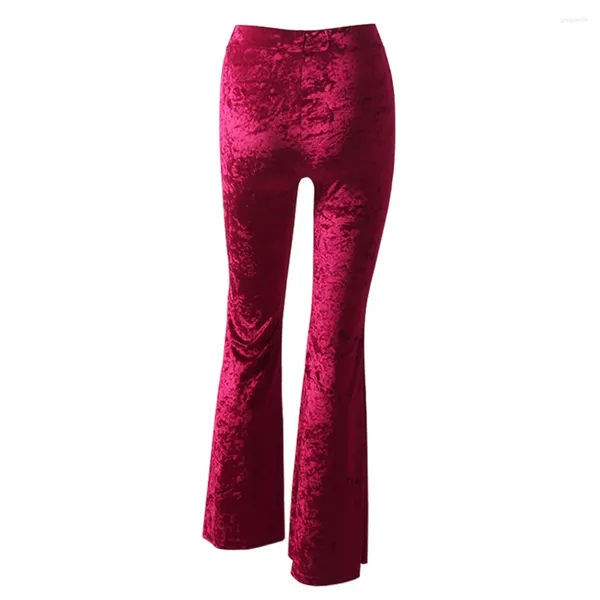 Calças femininas Mulheres S Velvet Flared Calças Cintura Alta Perna Larga Bell Bottom Long Pant Party Club Streetwear