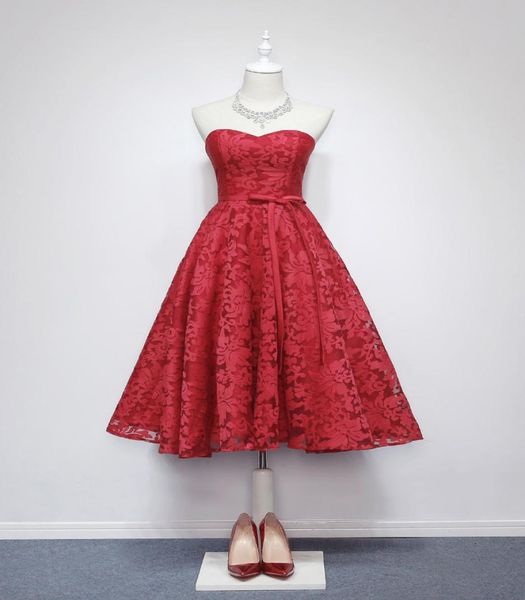 Vinho vermelho laço vestido de convidado de casamento querida chá comprimento fantasia rendas voltar vestidos de dama de honra barato royal bluewhiteivoryblack8081404