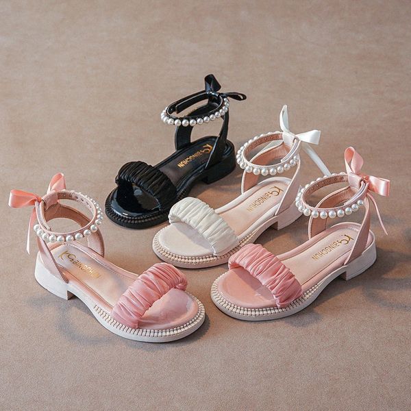 Çocuk Sandallar Kız Gladyatör Ayakkabıları Yaz İnci Çocuk Prenses Sandal Gençlik Yürümeye Başlayan Tuvol Pembe Beyaz Black 26-35 U6CX#