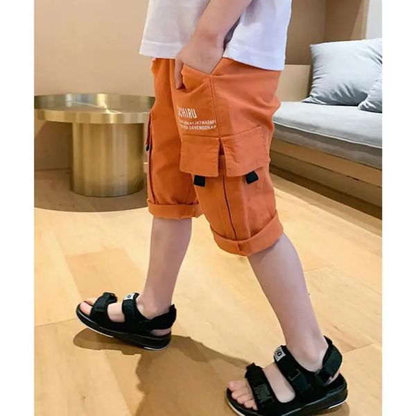 Meninos shorts verão crianças calças soltas adolescentes meninos casual fino multi-bolso carga calças curtas crianças calças de algodão 240318