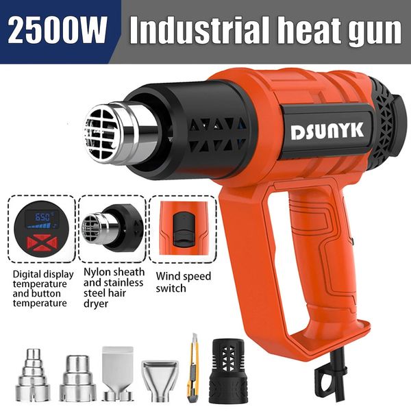 Mini secador de construção, pistola de ar de 2500w, embalagem retrátil, pistola de calor, 110v/220v, temperatura, soprador térmico ajustável, 4 bicos 240325