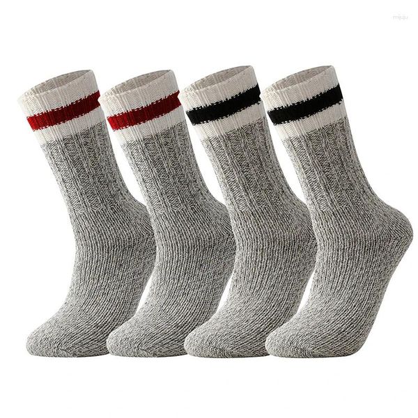 Meias masculinas 2/4 pares mulheres aquecimento inverno térmico homem merino lã super mais grosso quente casual tubo médio listra masculino