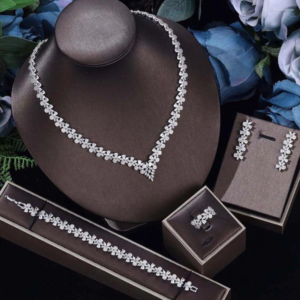 Комплект ожерелья и серег, модные стоячие циркониевые серьги в форме цветка, романтические свадебные украшения для женщин, вечерние, помолвочные, праздничный подарок