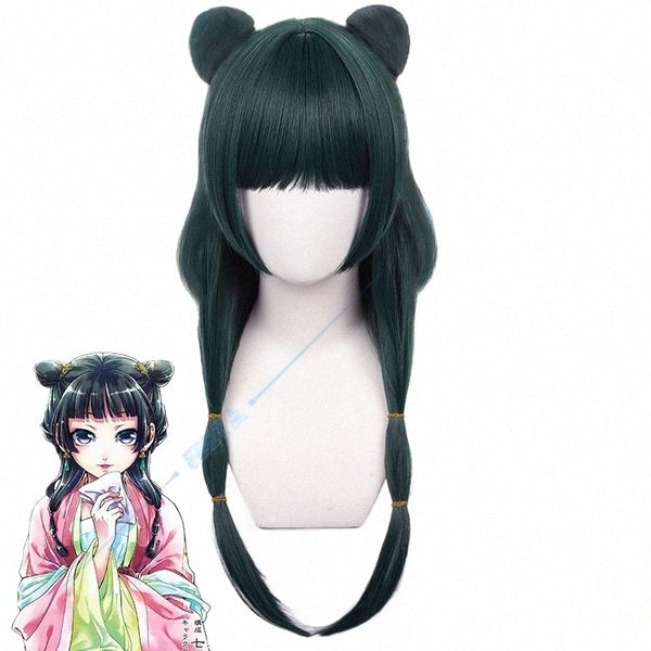 maomao Parrucca Cosplay Orecchini Anime The Apothecary Diaries Capelli verdi con doppi panini Kusuriya No Hitorigoto Forcine Cameriera Capelli w41s #