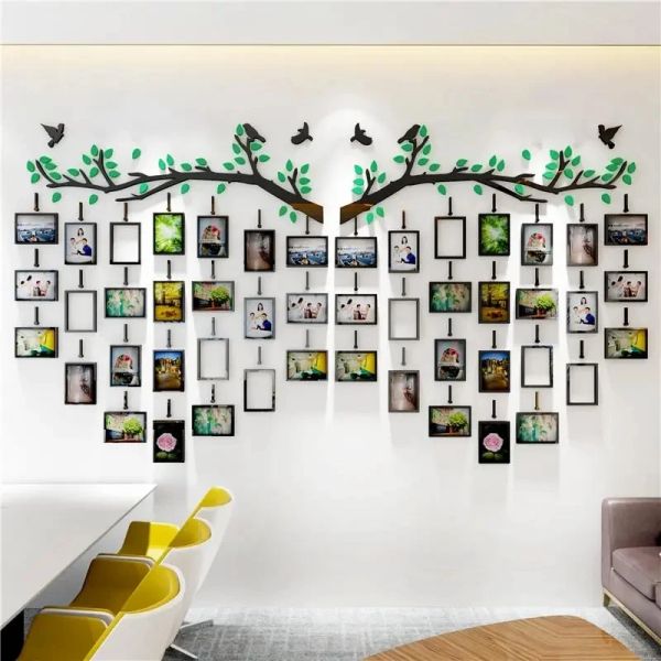 Adesivos diy moldura de foto família ramo de árvore acrílico 3d adesivo de parede decalque árvore papel de parede escritório decoração de casa