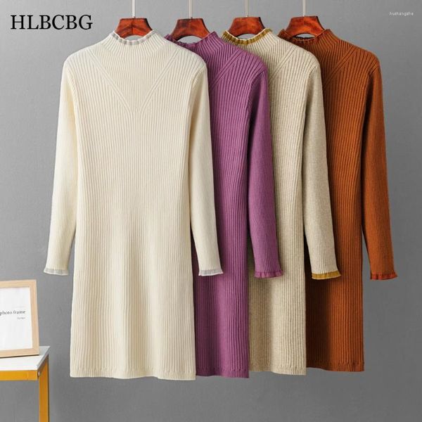 Casual Kleider HLBCBG Herbst Winter Dicke Gerade Maxi Pullover Kleid Frauen O Neck Lange Elegante Weibliche Lose Sexy Stricken