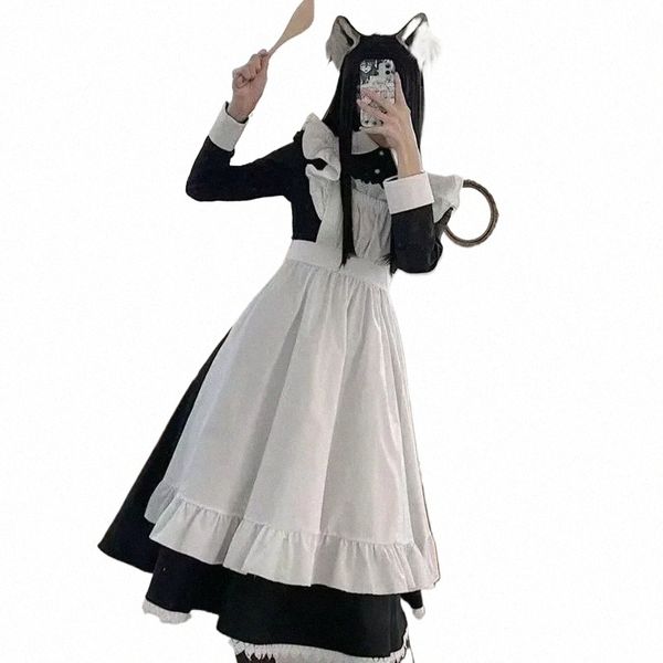 Classic Lolita Maid Dr da donna Ispirato all'epoca Abiti da donna Cosplay Anime Girl Nero Lg Manica Dr S-3XL a6tE #