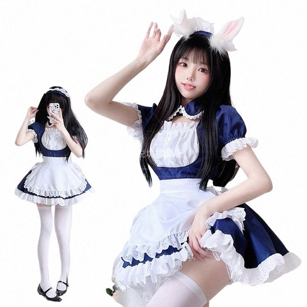 Plus Size Maid Cosplay Princ Blu e bianco Dr Disfraz Cat Girl Series Lolita Anime Housemaid Cafe Abbigliamento 4 pezzi L22n #