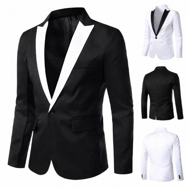 2023 New Arrival Suit Men's Single Butt Suits Slim Fit Party Wedding Casual Blazer Preto e Branco Design Sólido Collar Blazers z6Gv #