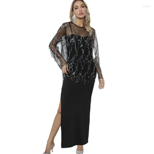 Vestidos casuais espaguete cinta longa 2pcs define vestido de noite feminino chique e elegante mulher festa preto robe