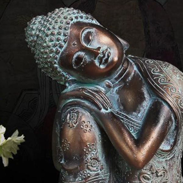 Sculture 23 cm Statua del Buddha dormiente seduto a riposo Decorazioni per la casa Regalo di inaugurazione della casa