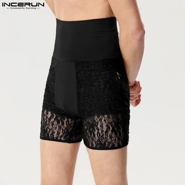 Shorts masculinos Incerun Mens Lace Patchwork Cintura Alta Transparente Sexy Streetwear Elástico 2024 Verão Moda Homens Bottoms S-5XL