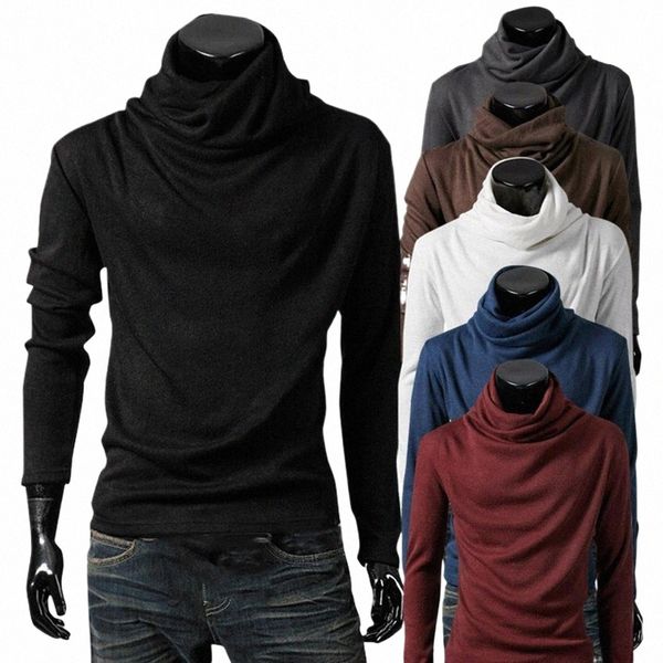 2020 nuovi uomini fit t-shirt tees Slim Tops uomo stretch t-shirt dolcevita manica lg Tee Shirts collo alto uomo cott Tees M5jH #