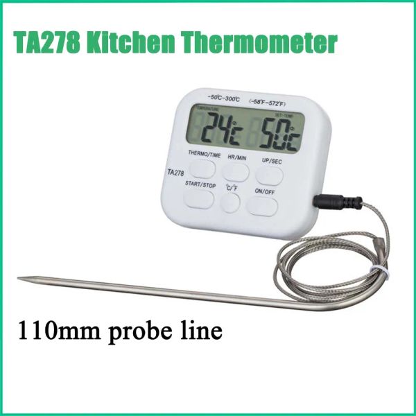 Indicatori TA278 Termometro da cucina digitale con sonda da 110 mm Linea per carne BBQ Sensore temperatura cibo Barbecue senza fili Strumenti di cottura Allarme