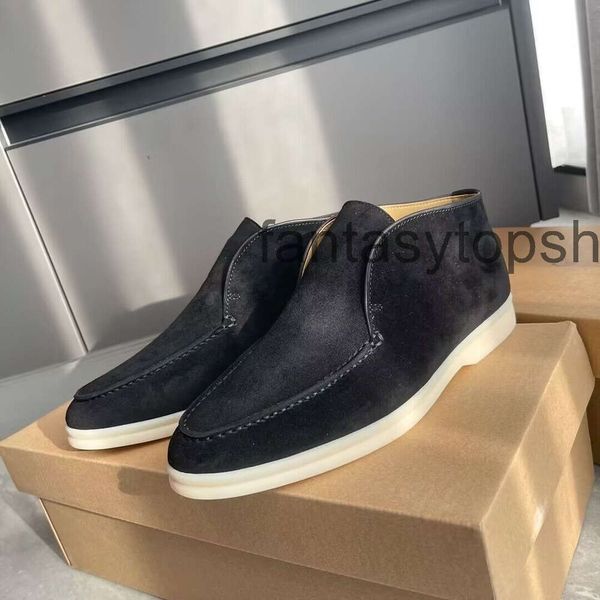 Loro Piano Mens Lp 23s Sapatos Casuais Caminhadas Abertas Caminhada Deck Sapatos Mocassins de Camurça Cidade Mocassins Preguiçosos Homens Mulheres Camurça Sneaker Mid Cut 35-46eu