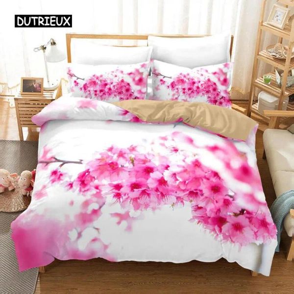 Conjuntos de roupas de cama 3d pêssego de pêssego tampa de edredão conjunto de flores florescentes de microfibra Spring Floral Tema Soft 2/3pcs consolador