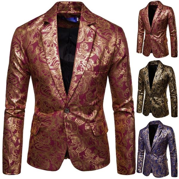 Blazer casual jaqueta terno festa terno high-end moda luxo masculino dourado floral blazers negócios casual terno 240313