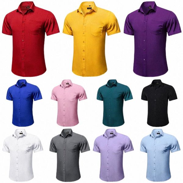 Sommer Solide Kurzarm Hemd Rot Weiß Gelb Umlegekragen Casual Strand Stil Casual Streetwear Männer Kleidung T-shirt W7tV #