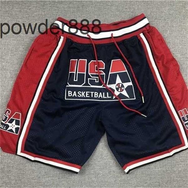 1992 American Dream Team Branco Vermelho 4 Bolsos Calças de Basquete Jd Estilo Retro Malha Shorts Esportivos Bordados