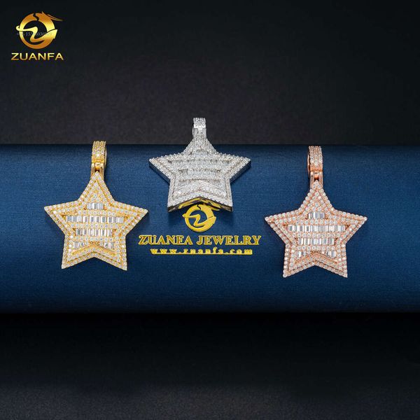 Nuovo design personalizzato Moissanite Charm Hip Hop Sterling Sier Iced Out Vvs Diamond per ciondolo Lucky Star da uomo