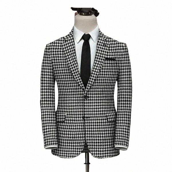 Blazer xadrez para homens 1 PCS paletó com fenda lateral Slim Fit Houndstooth verificado casaco casual 2024 T8sY #