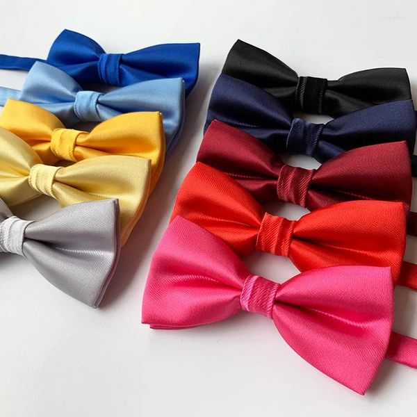 Laços 12/6cm Maré Rosa Amarelo Cinza Sólido Poliéster Bowtie para Homem Mulher Noivo Festa de Casamento Casual Gravatas Presente de Aniversário