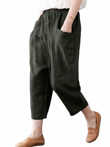 Zanzea mulheres calças de verão kaftan sólido harem calças cintura elástica lg pantal palazzo casual oversized cott nabo 2023 c8ki #