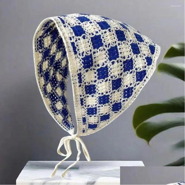 Cappelli a tesa larga Donna Lavorato a maglia Foulard Cloghet Plaid Modello floreale Scava fuori Ragazza Triangolo Fascia per capelli Accessori per la testa Consegna a goccia Otead