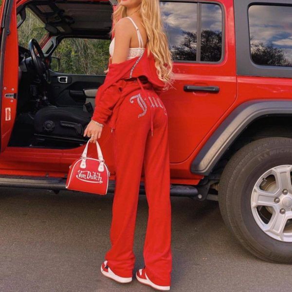 Set Kadınlar Sulu Tasarımcı Giysileri Trailsuit Coutoure Trailsuit Sonbahar Bahar Kadınları Kırmızı Takımlar Slim Casual Velvet Kadınlar Set Track Suit Couture Twewitits
