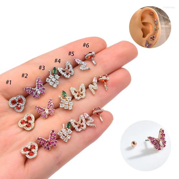 Ohrstecker 1 stück Edelstahl Bunte Cz Zirkon Schmetterling Trauben Für Frauen Knorpel Piercing Schmuck Großhandel