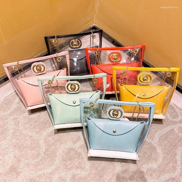 Tasche 2024 Frauen Dame Gelee Farbe Passenden Transparente Kette Eimer Verbund Set Mode Freizeit Telefon Schulter Messenger