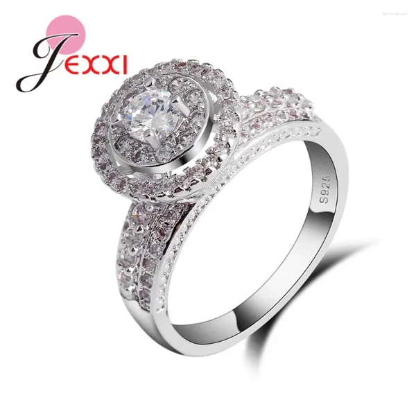 Anelli a grappolo Promozionali in argento sterling 925 Elegante donna Dito femminile Elegante rotondo 5A Gioielli in zircone Alta qualità 1 PC