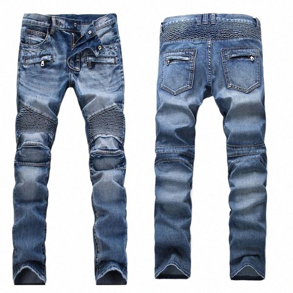 Pantaloni di marca elasticizzati Regular Fit Pantaloni da uomo Street Retro Youth L Denim Jeans Solid G Stretch Large Size Casual Biker F0FS #