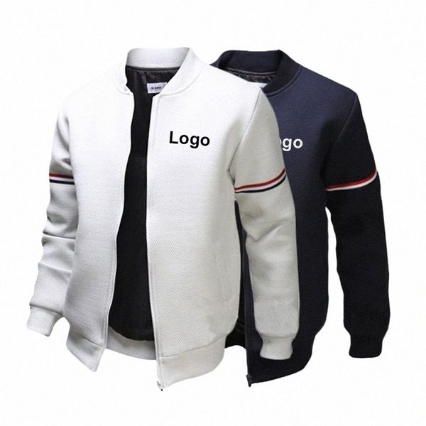 personalizzato Il tuo marchio Logo Giacca da uomo Autunno Manica Lg Slim Fit Casual Sport Zip Outdoor Top Cappotto Nero Bianco Blu Navy Abbigliamento d4QH #